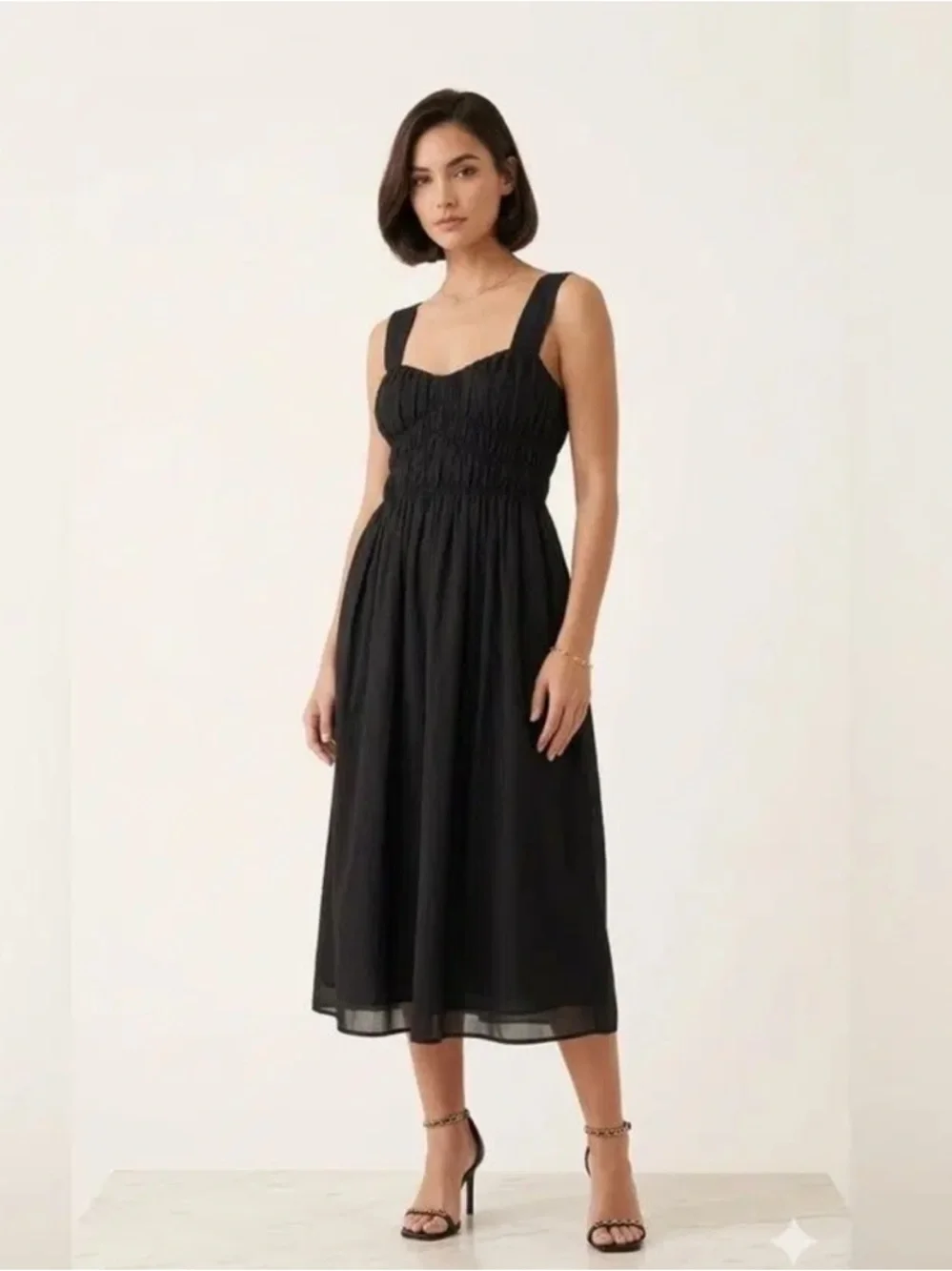 NWT Burberry Delilah Black Smocked Cotton Midi Dress 8084316 - Sz 6 - Picture 1 of 9